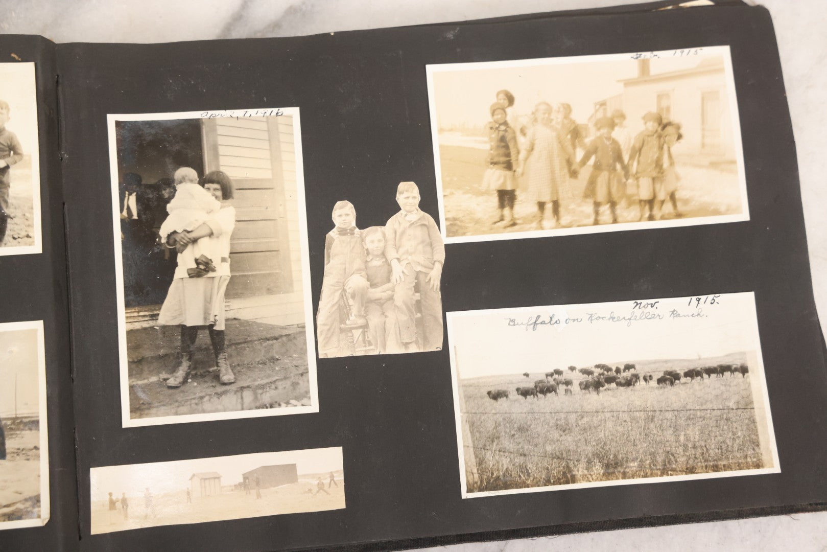 Lot 097 - Antique Snapshot Photograph Album With 225+ Photos Of Rural Life In Kansas, Including Adventuring Teenage Girls, Croft Schoolchildren, Wwi Soldiers, And Burning Of Croft Depot, Circa 1910–1920