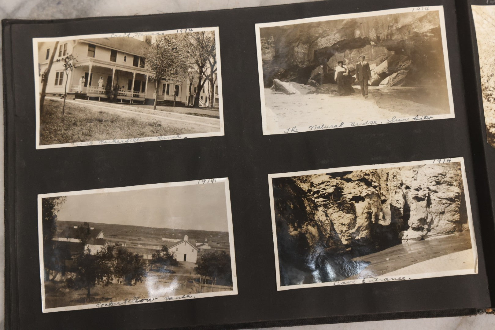 Lot 097 - Antique Snapshot Photograph Album With 225+ Photos Of Rural Life In Kansas, Including Adventuring Teenage Girls, Croft Schoolchildren, Wwi Soldiers, And Burning Of Croft Depot, Circa 1910–1920