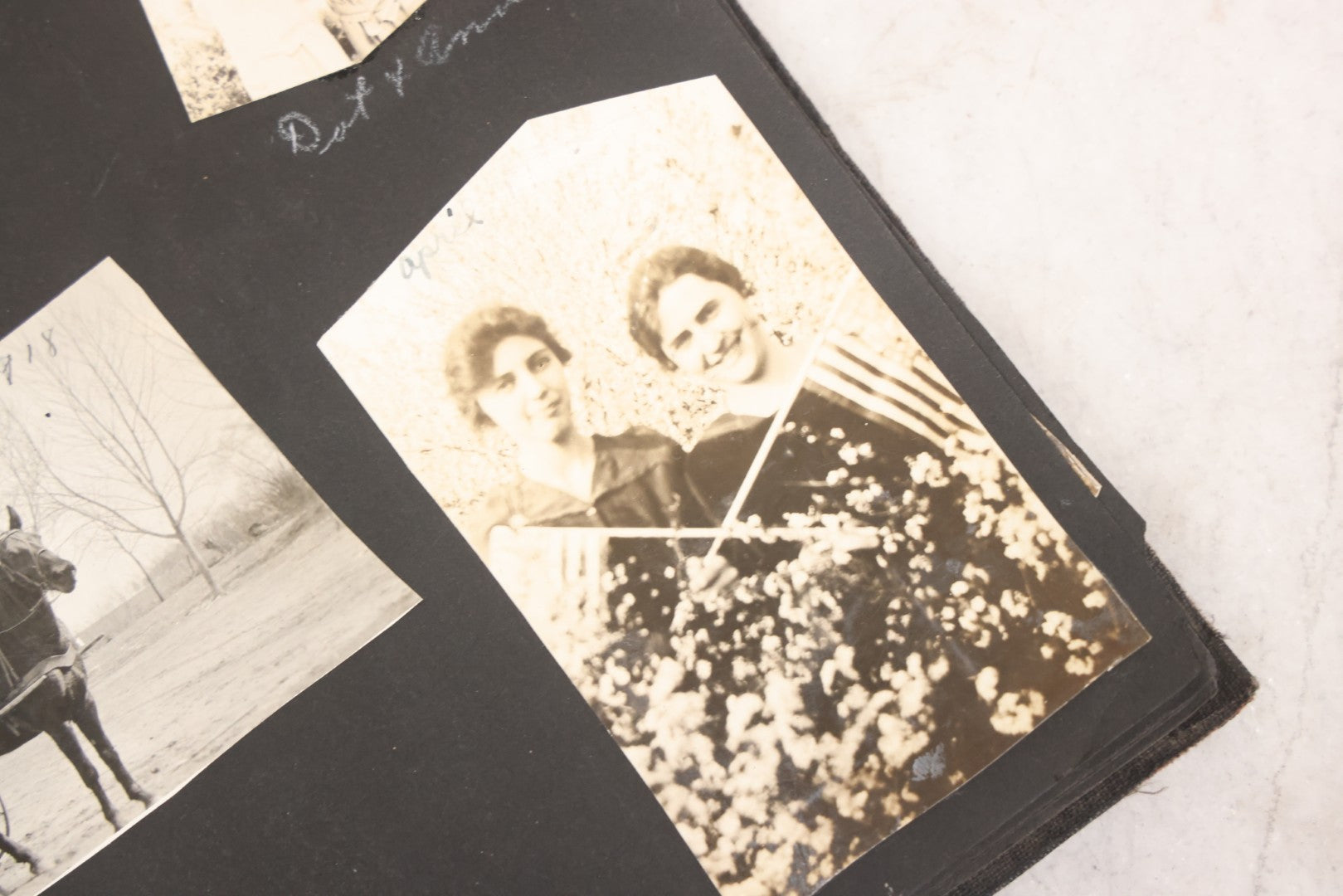 Lot 097 - Antique Snapshot Photograph Album With 225+ Photos Of Rural Life In Kansas, Including Adventuring Teenage Girls, Croft Schoolchildren, Wwi Soldiers, And Burning Of Croft Depot, Circa 1910–1920