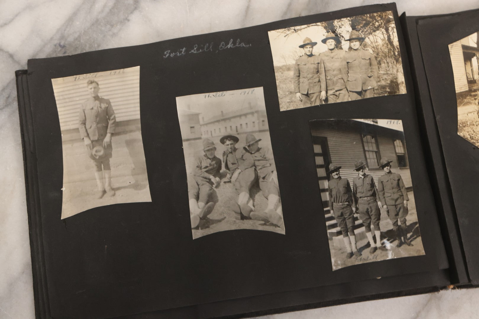 Lot 097 - Antique Snapshot Photograph Album With 225+ Photos Of Rural Life In Kansas, Including Adventuring Teenage Girls, Croft Schoolchildren, Wwi Soldiers, And Burning Of Croft Depot, Circa 1910–1920