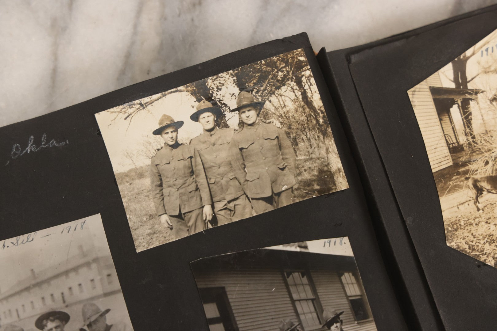 Lot 097 - Antique Snapshot Photograph Album With 225+ Photos Of Rural Life In Kansas, Including Adventuring Teenage Girls, Croft Schoolchildren, Wwi Soldiers, And Burning Of Croft Depot, Circa 1910–1920