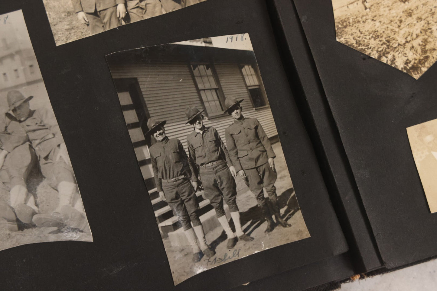 Lot 097 - Antique Snapshot Photograph Album With 225+ Photos Of Rural Life In Kansas, Including Adventuring Teenage Girls, Croft Schoolchildren, Wwi Soldiers, And Burning Of Croft Depot, Circa 1910–1920