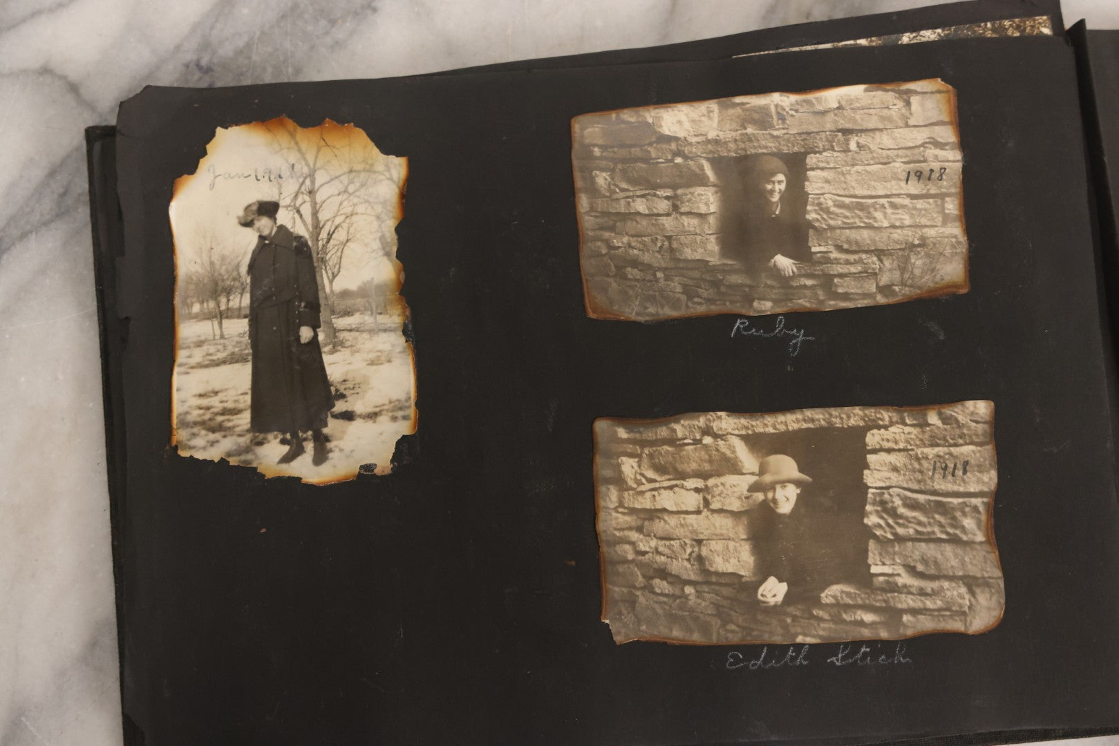 Lot 097 - Antique Snapshot Photograph Album With 225+ Photos Of Rural Life In Kansas, Including Adventuring Teenage Girls, Croft Schoolchildren, Wwi Soldiers, And Burning Of Croft Depot, Circa 1910–1920