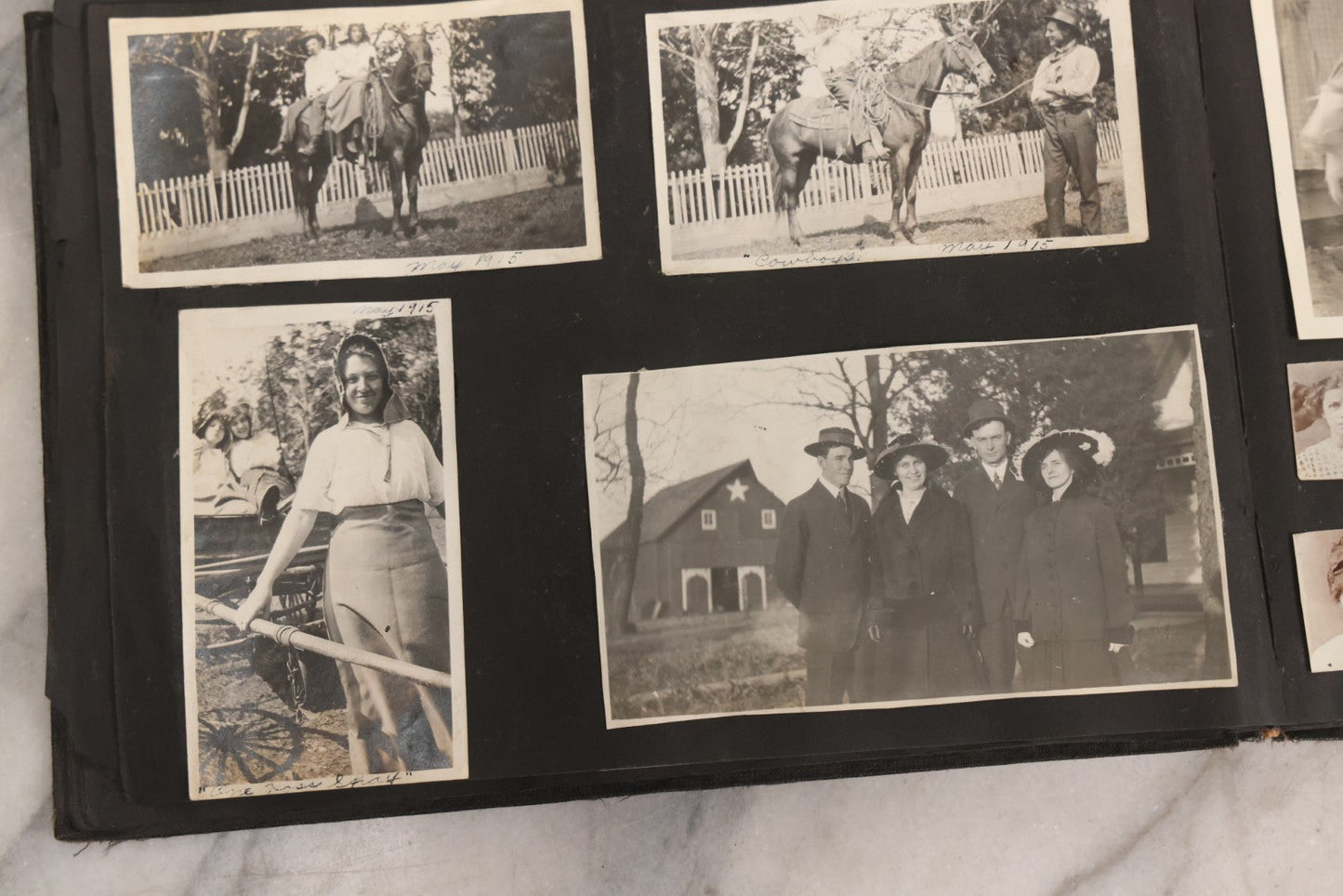 Lot 097 - Antique Snapshot Photograph Album With 225+ Photos Of Rural Life In Kansas, Including Adventuring Teenage Girls, Croft Schoolchildren, Wwi Soldiers, And Burning Of Croft Depot, Circa 1910–1920