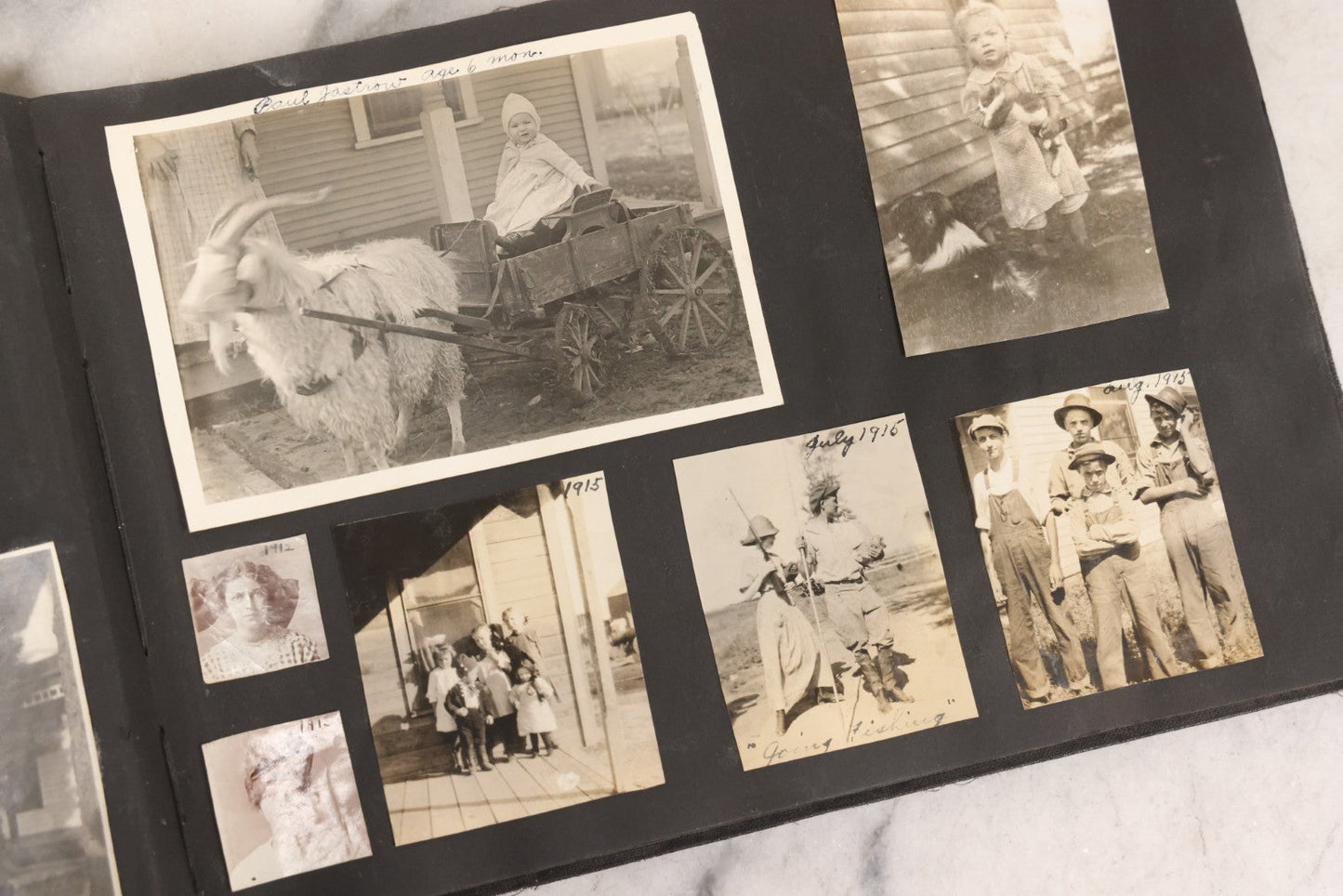 Lot 097 - Antique Snapshot Photograph Album With 225+ Photos Of Rural Life In Kansas, Including Adventuring Teenage Girls, Croft Schoolchildren, Wwi Soldiers, And Burning Of Croft Depot, Circa 1910–1920