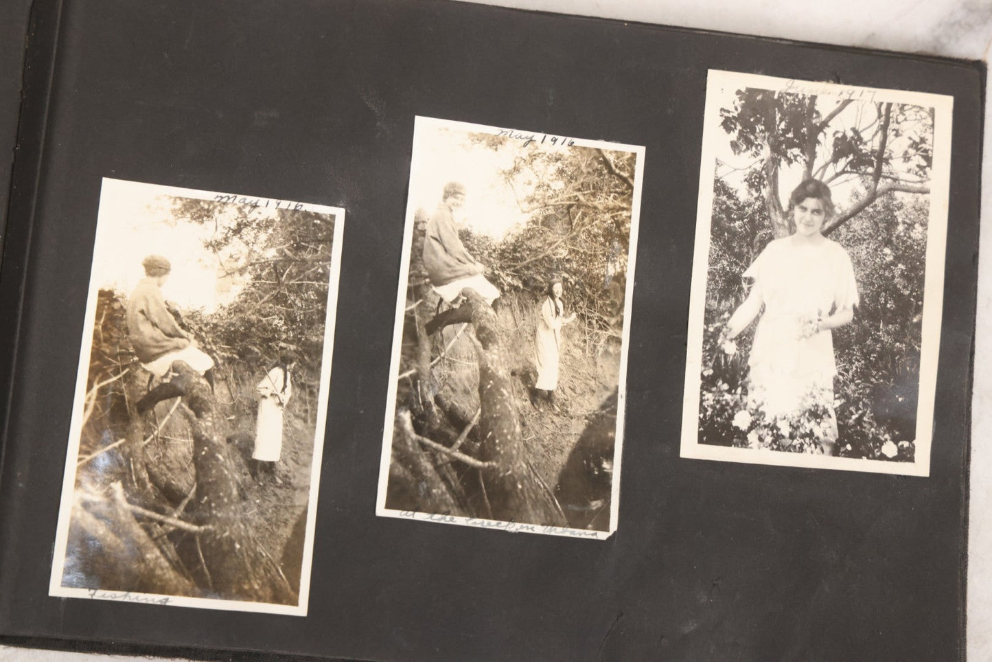 Lot 097 - Antique Snapshot Photograph Album With 225+ Photos Of Rural Life In Kansas, Including Adventuring Teenage Girls, Croft Schoolchildren, Wwi Soldiers, And Burning Of Croft Depot, Circa 1910–1920