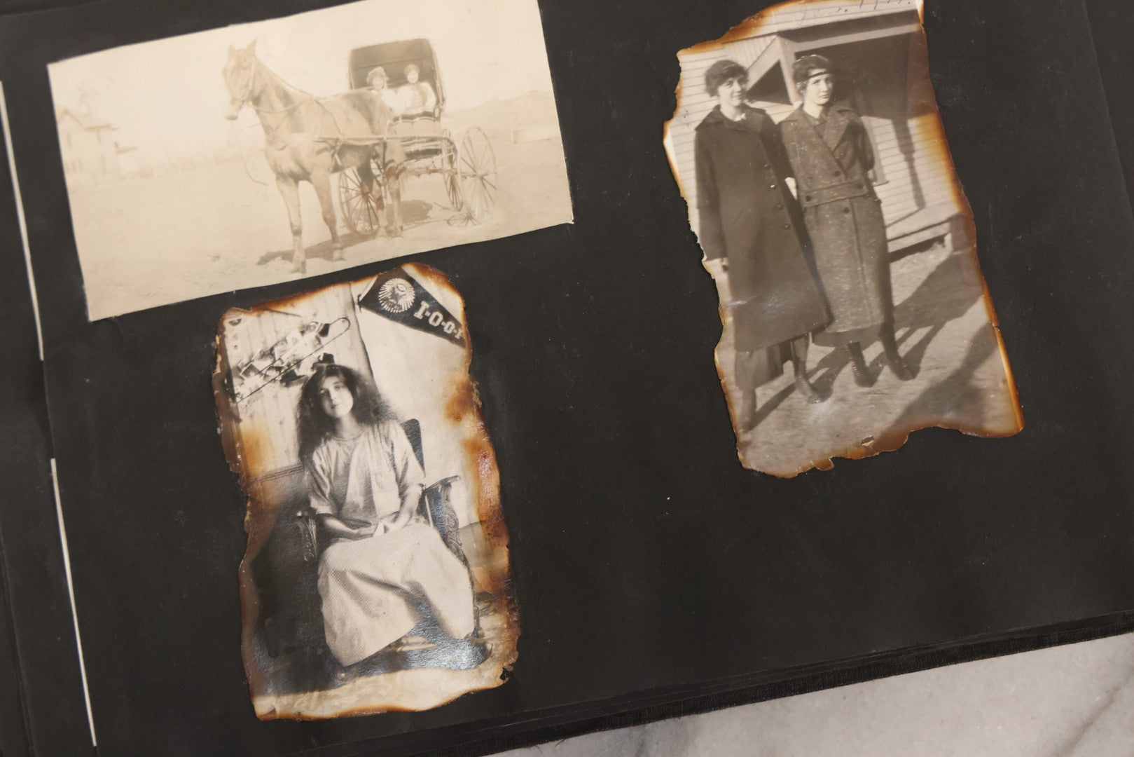 Lot 097 - Antique Snapshot Photograph Album With 225+ Photos Of Rural Life In Kansas, Including Adventuring Teenage Girls, Croft Schoolchildren, Wwi Soldiers, And Burning Of Croft Depot, Circa 1910–1920