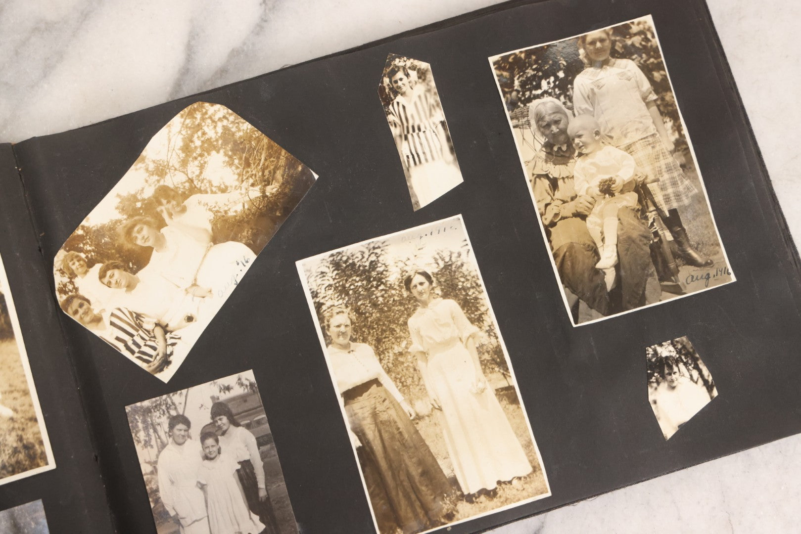 Lot 097 - Antique Snapshot Photograph Album With 225+ Photos Of Rural Life In Kansas, Including Adventuring Teenage Girls, Croft Schoolchildren, Wwi Soldiers, And Burning Of Croft Depot, Circa 1910–1920