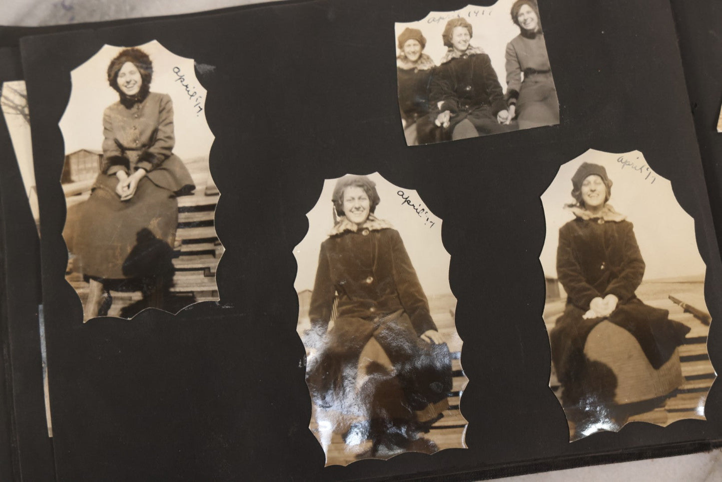 Lot 097 - Antique Snapshot Photograph Album With 225+ Photos Of Rural Life In Kansas, Including Adventuring Teenage Girls, Croft Schoolchildren, Wwi Soldiers, And Burning Of Croft Depot, Circa 1910–1920