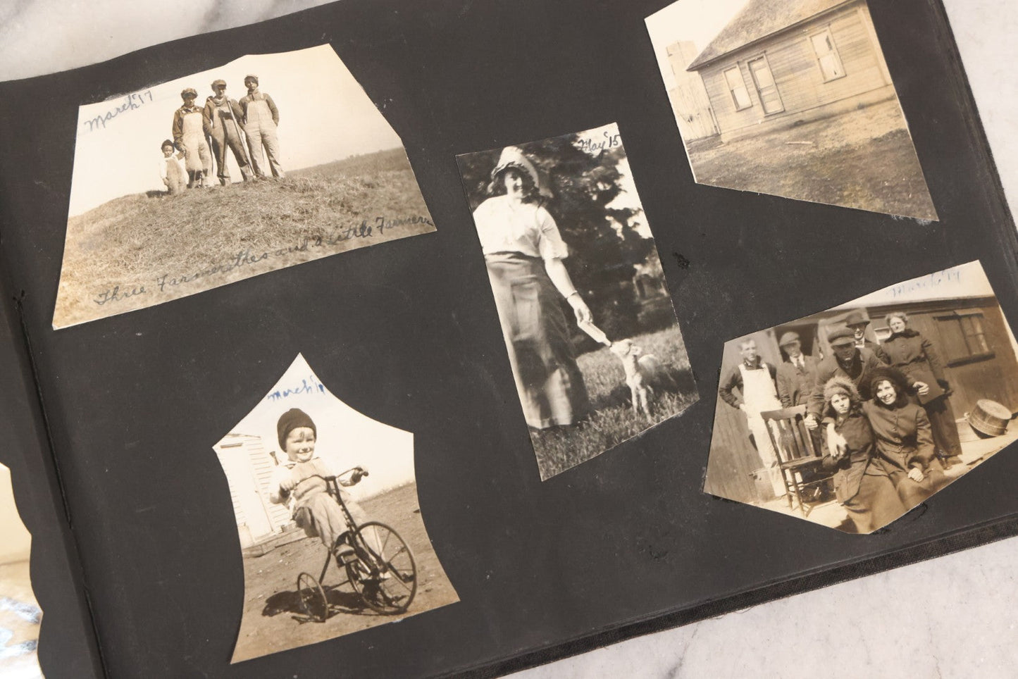 Lot 097 - Antique Snapshot Photograph Album With 225+ Photos Of Rural Life In Kansas, Including Adventuring Teenage Girls, Croft Schoolchildren, Wwi Soldiers, And Burning Of Croft Depot, Circa 1910–1920