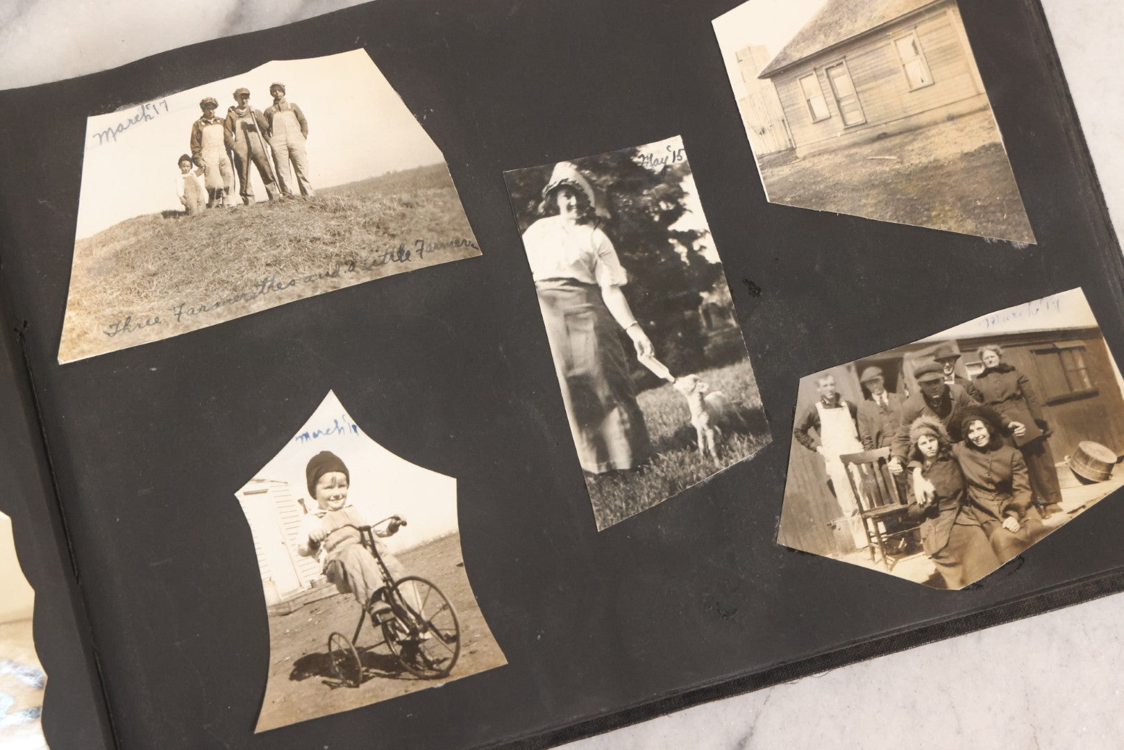 Lot 097 - Antique Snapshot Photograph Album With 225+ Photos Of Rural Life In Kansas, Including Adventuring Teenage Girls, Croft Schoolchildren, Wwi Soldiers, And Burning Of Croft Depot, Circa 1910–1920