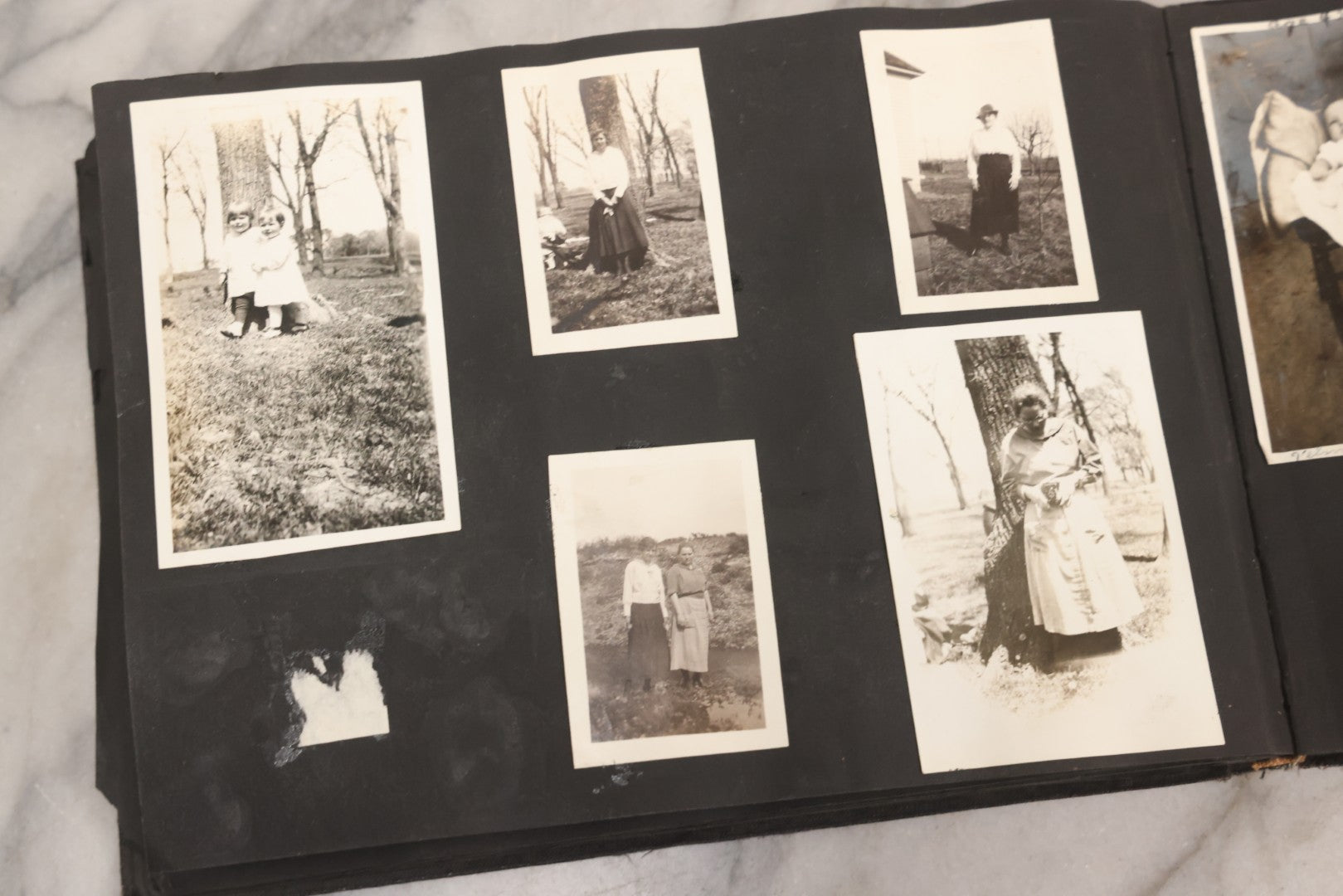 Lot 097 - Antique Snapshot Photograph Album With 225+ Photos Of Rural Life In Kansas, Including Adventuring Teenage Girls, Croft Schoolchildren, Wwi Soldiers, And Burning Of Croft Depot, Circa 1910–1920