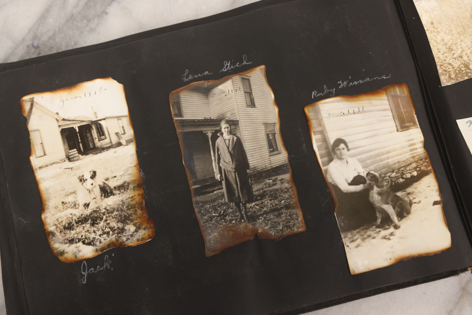Lot 097 - Antique Snapshot Photograph Album With 225+ Photos Of Rural Life In Kansas, Including Adventuring Teenage Girls, Croft Schoolchildren, Wwi Soldiers, And Burning Of Croft Depot, Circa 1910–1920