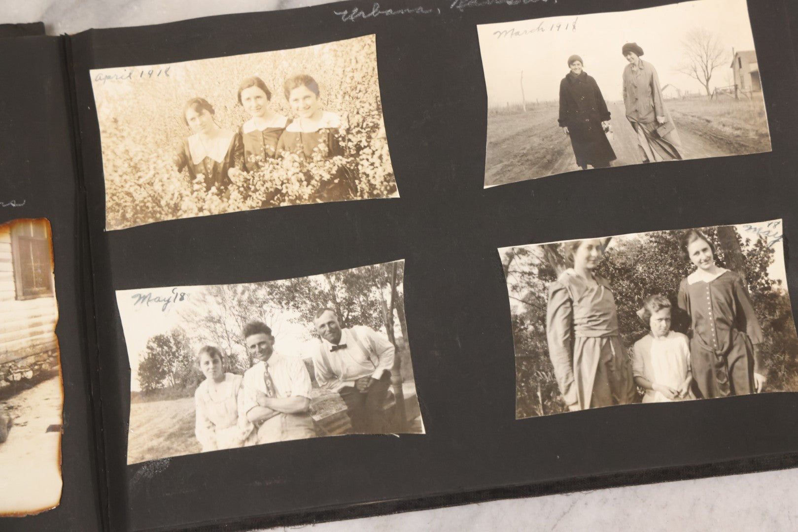 Lot 097 - Antique Snapshot Photograph Album With 225+ Photos Of Rural Life In Kansas, Including Adventuring Teenage Girls, Croft Schoolchildren, Wwi Soldiers, And Burning Of Croft Depot, Circa 1910–1920
