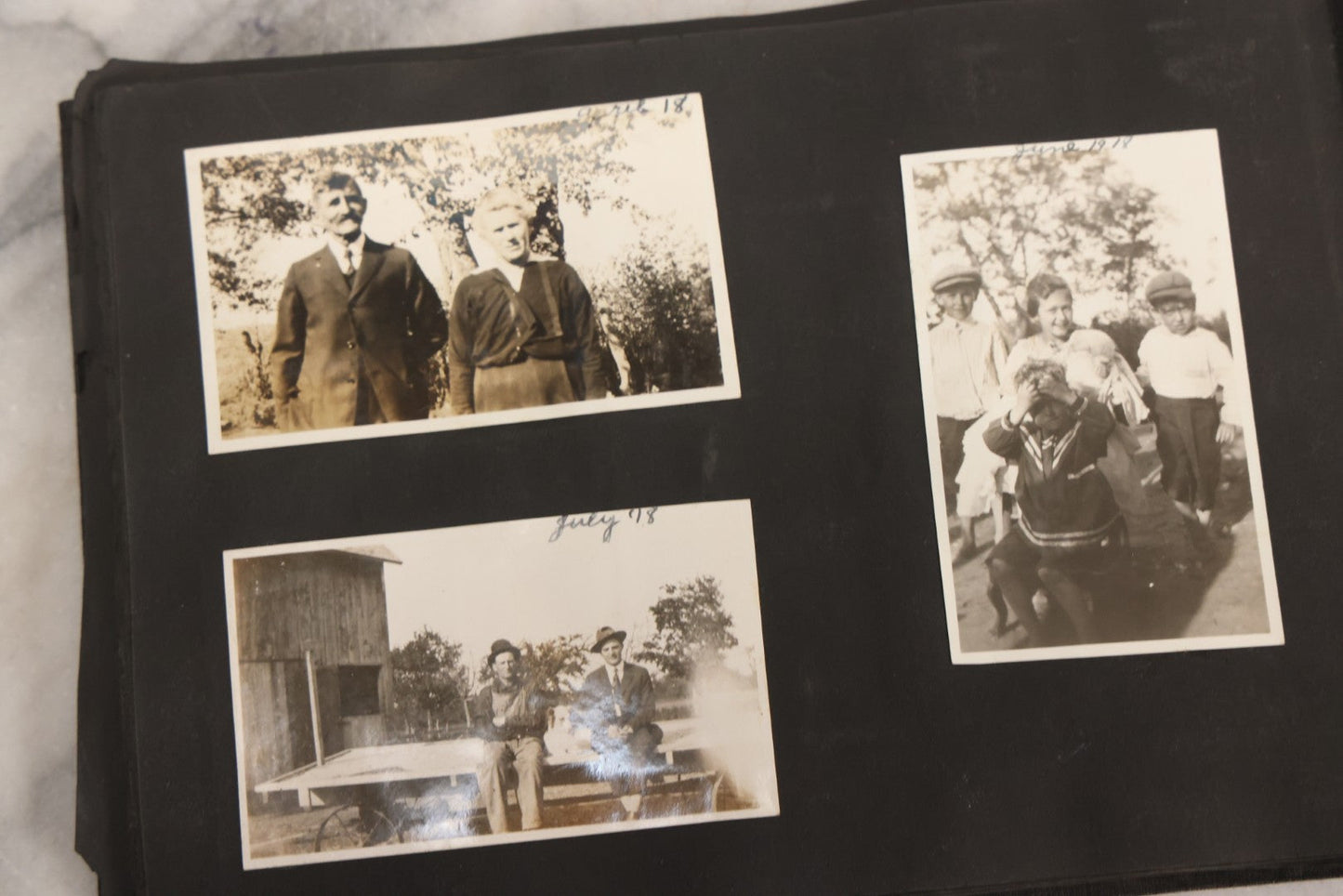 Lot 097 - Antique Snapshot Photograph Album With 225+ Photos Of Rural Life In Kansas, Including Adventuring Teenage Girls, Croft Schoolchildren, Wwi Soldiers, And Burning Of Croft Depot, Circa 1910–1920