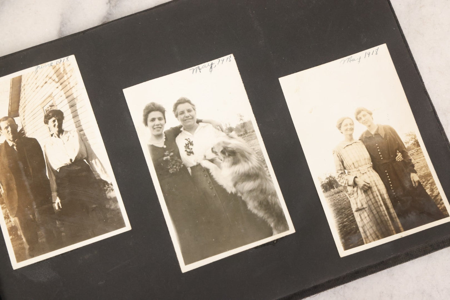 Lot 097 - Antique Snapshot Photograph Album With 225+ Photos Of Rural Life In Kansas, Including Adventuring Teenage Girls, Croft Schoolchildren, Wwi Soldiers, And Burning Of Croft Depot, Circa 1910–1920