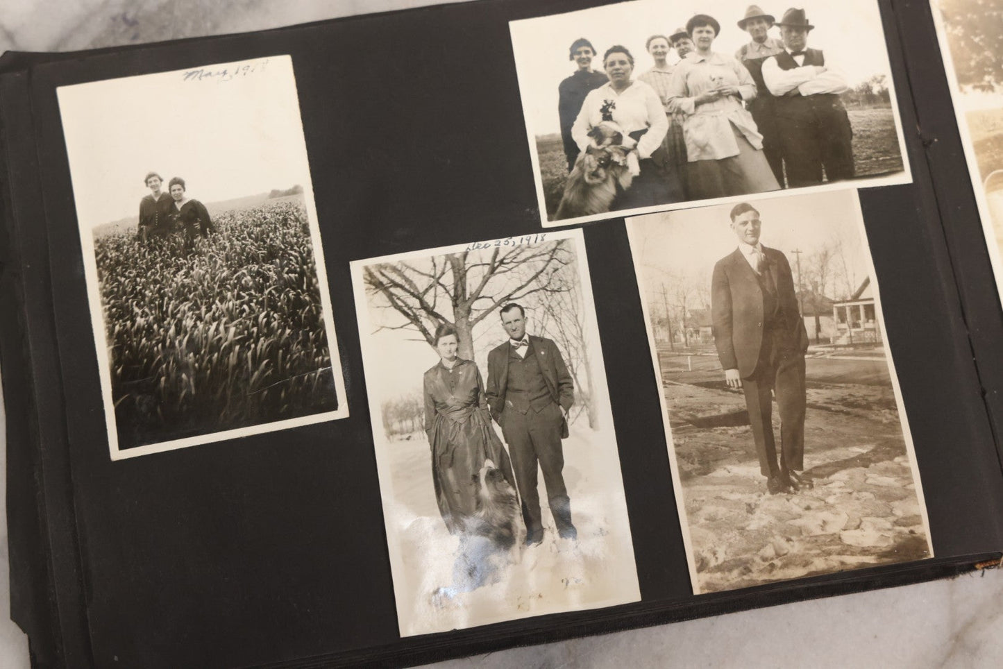 Lot 097 - Antique Snapshot Photograph Album With 225+ Photos Of Rural Life In Kansas, Including Adventuring Teenage Girls, Croft Schoolchildren, Wwi Soldiers, And Burning Of Croft Depot, Circa 1910–1920