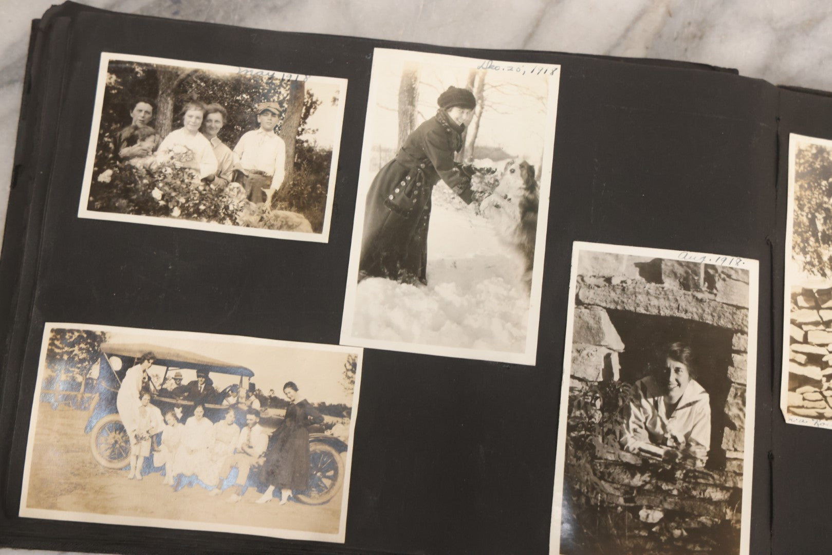 Lot 097 - Antique Snapshot Photograph Album With 225+ Photos Of Rural Life In Kansas, Including Adventuring Teenage Girls, Croft Schoolchildren, Wwi Soldiers, And Burning Of Croft Depot, Circa 1910–1920