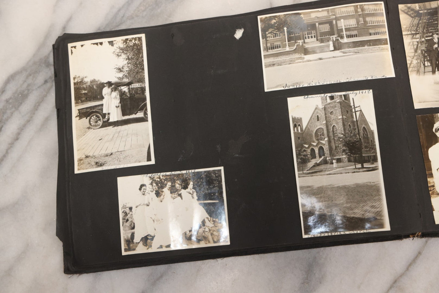Lot 097 - Antique Snapshot Photograph Album With 225+ Photos Of Rural Life In Kansas, Including Adventuring Teenage Girls, Croft Schoolchildren, Wwi Soldiers, And Burning Of Croft Depot, Circa 1910–1920