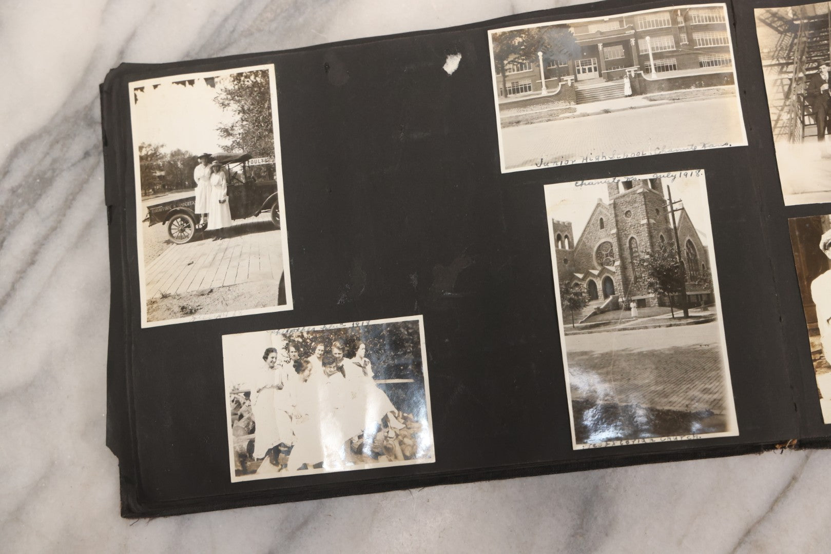 Lot 097 - Antique Snapshot Photograph Album With 225+ Photos Of Rural Life In Kansas, Including Adventuring Teenage Girls, Croft Schoolchildren, Wwi Soldiers, And Burning Of Croft Depot, Circa 1910–1920
