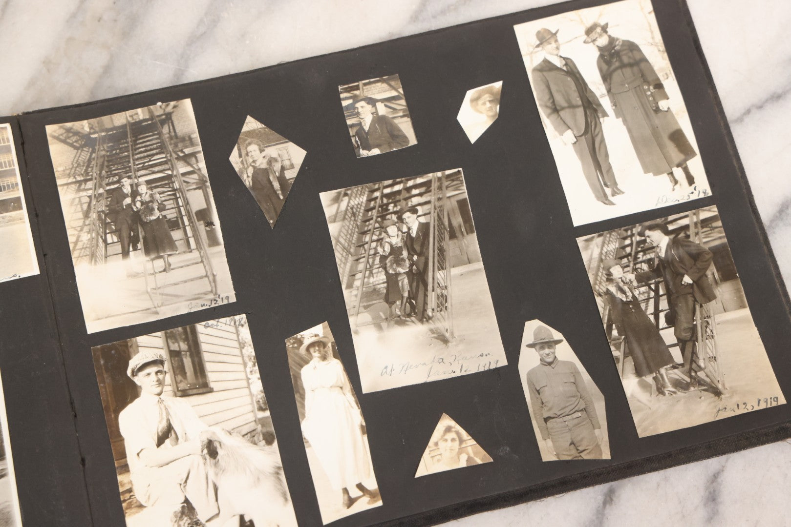 Lot 097 - Antique Snapshot Photograph Album With 225+ Photos Of Rural Life In Kansas, Including Adventuring Teenage Girls, Croft Schoolchildren, Wwi Soldiers, And Burning Of Croft Depot, Circa 1910–1920