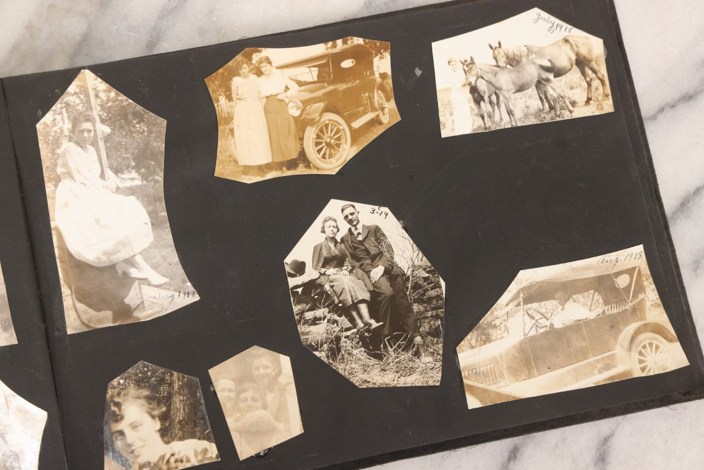 Lot 097 - Antique Snapshot Photograph Album With 225+ Photos Of Rural Life In Kansas, Including Adventuring Teenage Girls, Croft Schoolchildren, Wwi Soldiers, And Burning Of Croft Depot, Circa 1910–1920