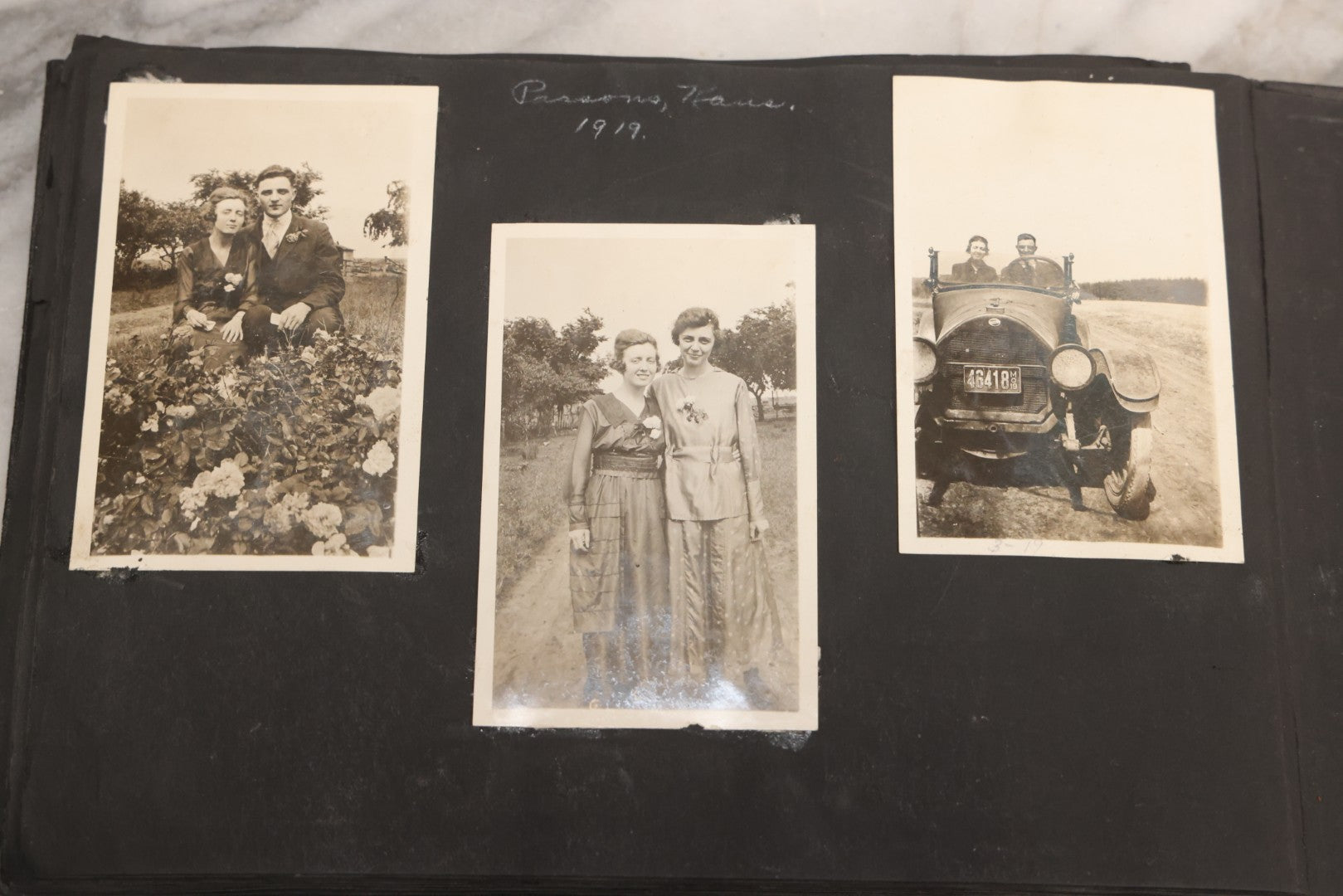 Lot 097 - Antique Snapshot Photograph Album With 225+ Photos Of Rural Life In Kansas, Including Adventuring Teenage Girls, Croft Schoolchildren, Wwi Soldiers, And Burning Of Croft Depot, Circa 1910–1920