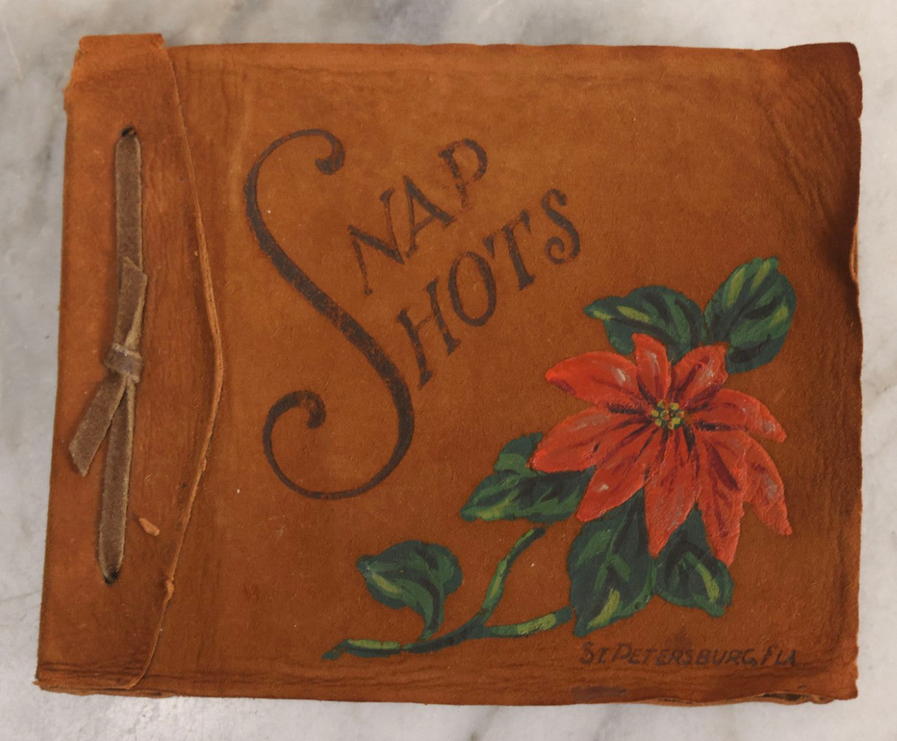 Lot 098 - Antique Snapshot Photograph Album With Leather Souvenir Cover From St. Petersburg, Florida, Containing 75+ Family Photos From New Hampshire And Vermont, Including World War One Soldier, Circa 1920s–1930s