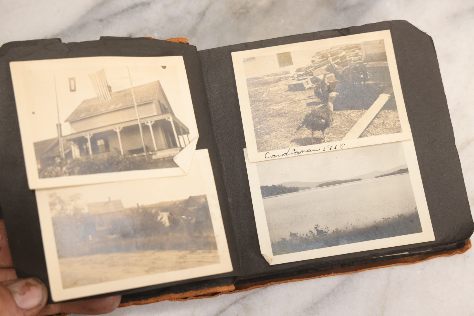 Lot 098 - Antique Snapshot Photograph Album With Leather Souvenir Cover From St. Petersburg, Florida, Containing 75+ Family Photos From New Hampshire And Vermont, Including World War One Soldier, Circa 1920s–1930s
