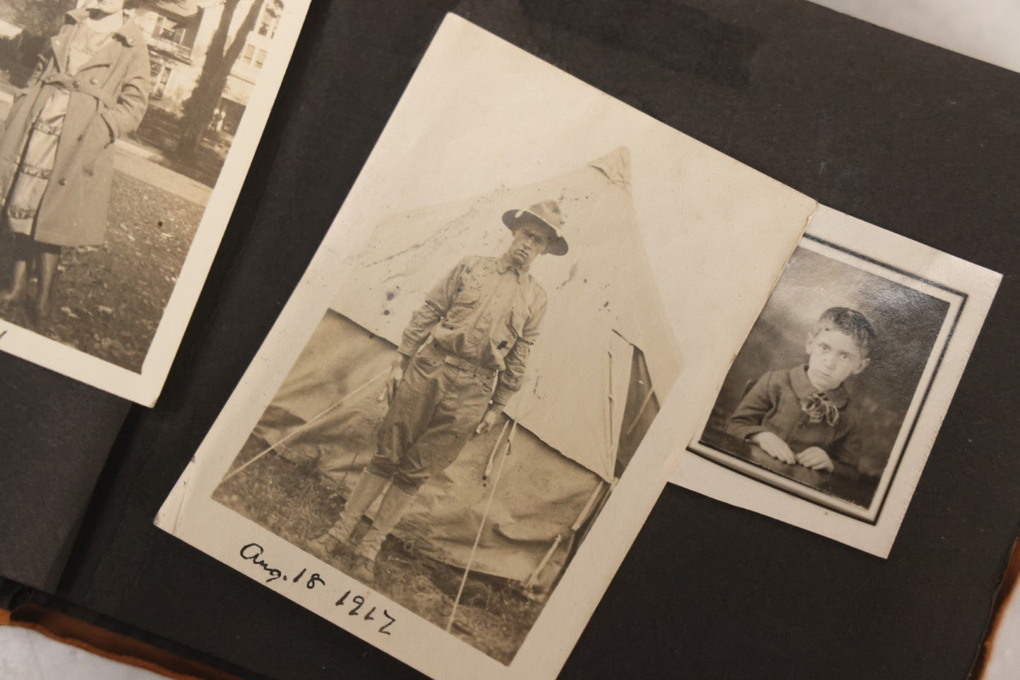 Lot 098 - Antique Snapshot Photograph Album With Leather Souvenir Cover From St. Petersburg, Florida, Containing 75+ Family Photos From New Hampshire And Vermont, Including World War One Soldier, Circa 1920s–1930s