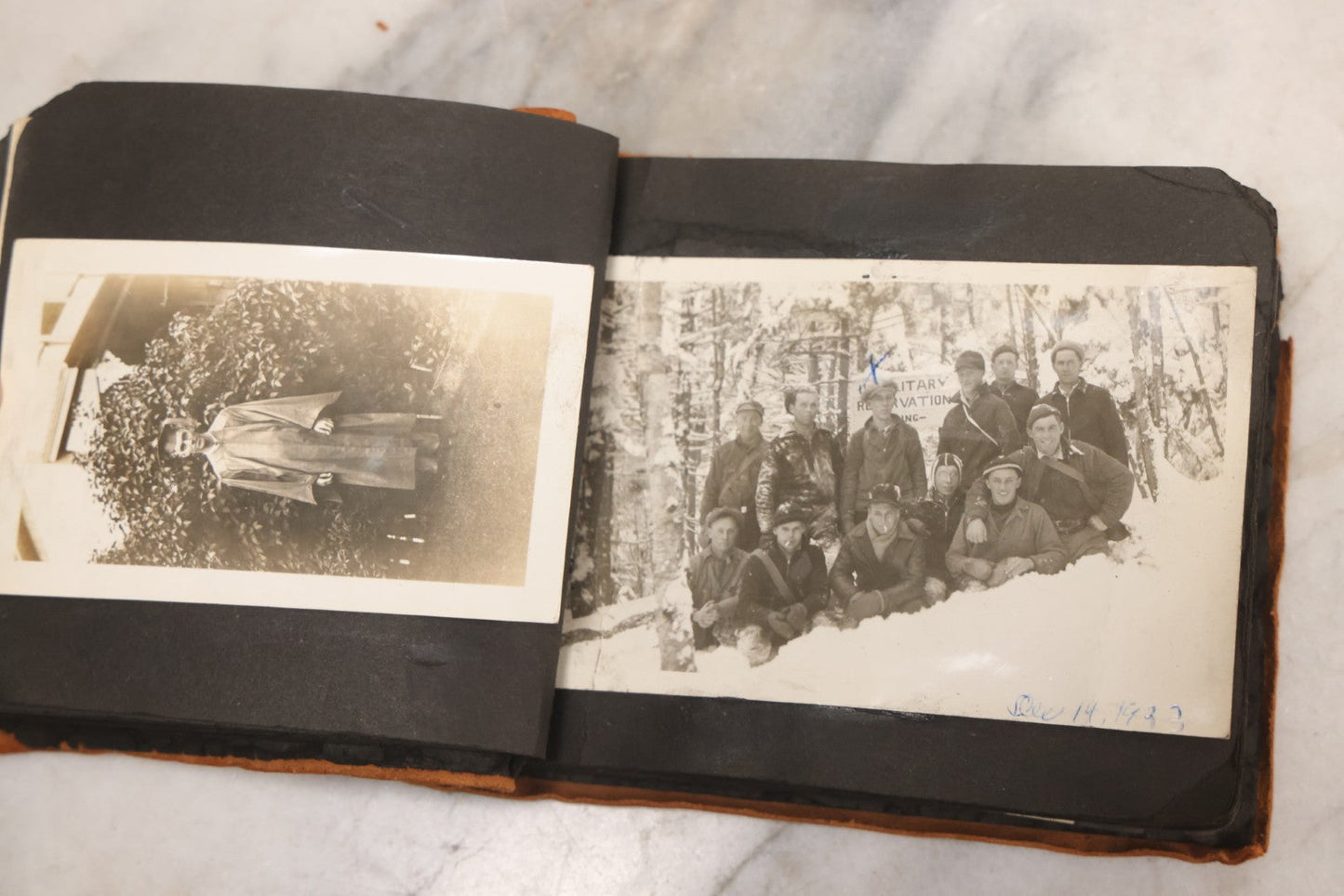 Lot 098 - Antique Snapshot Photograph Album With Leather Souvenir Cover From St. Petersburg, Florida, Containing 75+ Family Photos From New Hampshire And Vermont, Including World War One Soldier, Circa 1920s–1930s
