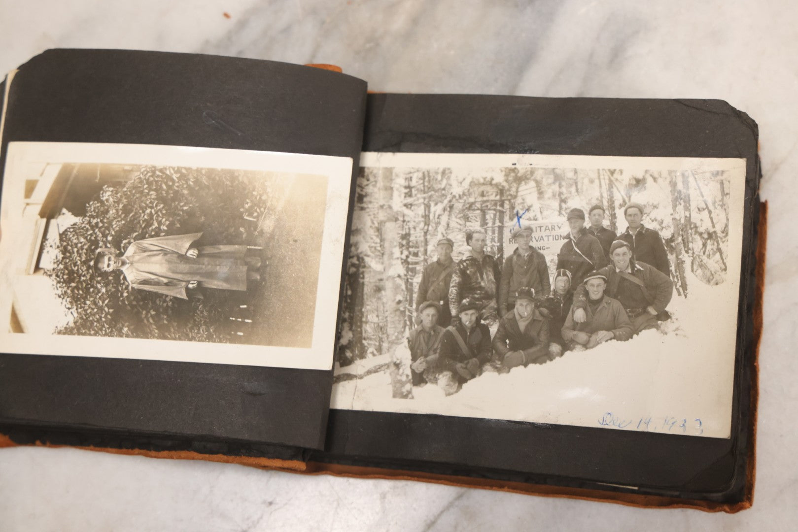 Lot 098 - Antique Snapshot Photograph Album With Leather Souvenir Cover From St. Petersburg, Florida, Containing 75+ Family Photos From New Hampshire And Vermont, Including World War One Soldier, Circa 1920s–1930s