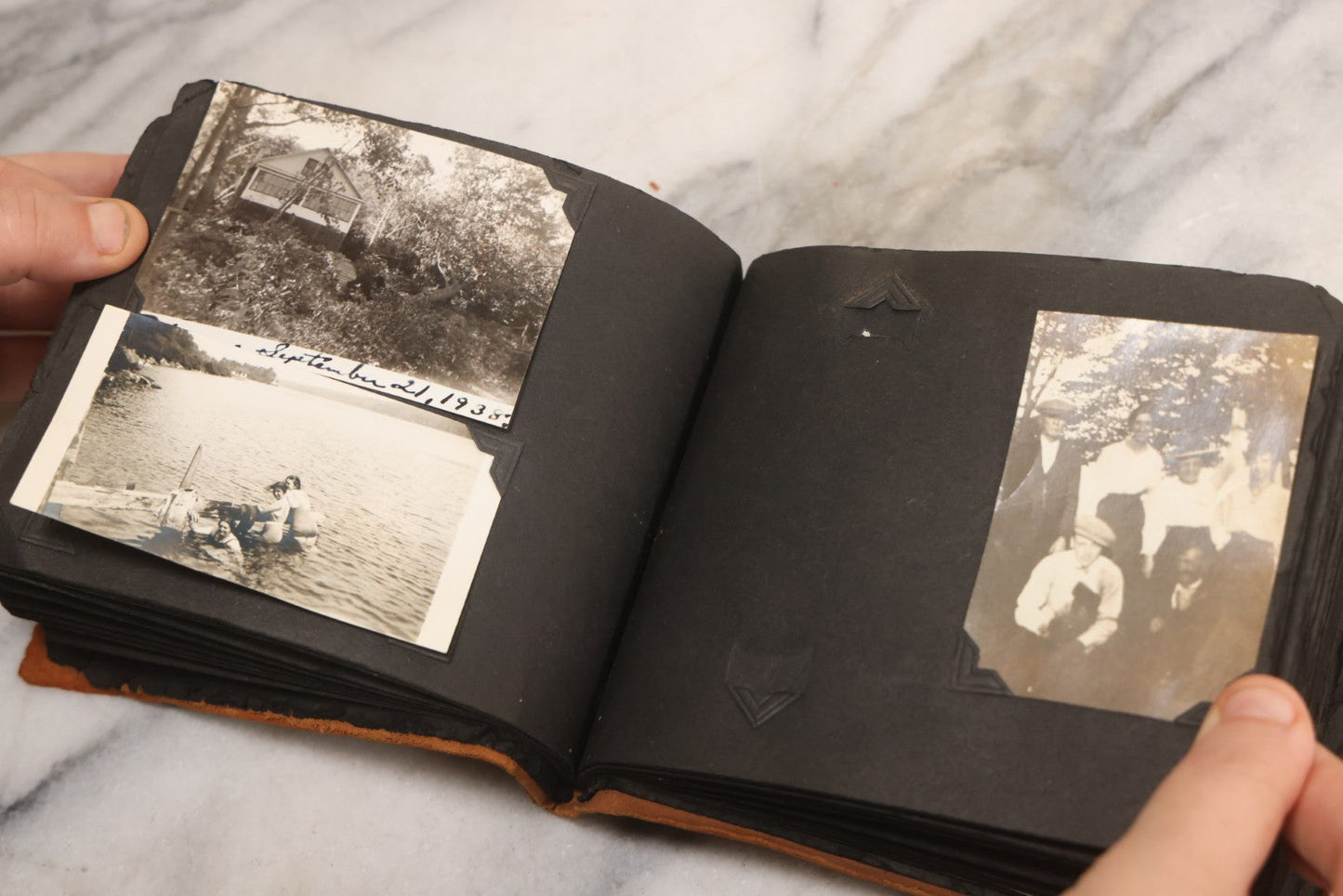 Lot 098 - Antique Snapshot Photograph Album With Leather Souvenir Cover From St. Petersburg, Florida, Containing 75+ Family Photos From New Hampshire And Vermont, Including World War One Soldier, Circa 1920s–1930s