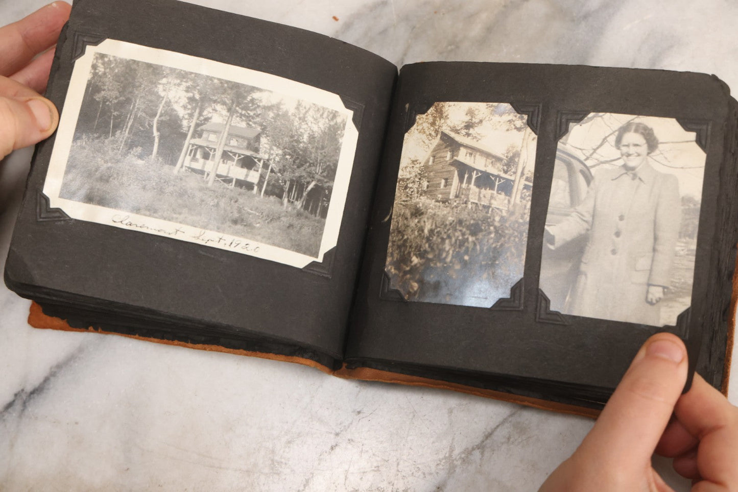 Lot 098 - Antique Snapshot Photograph Album With Leather Souvenir Cover From St. Petersburg, Florida, Containing 75+ Family Photos From New Hampshire And Vermont, Including World War One Soldier, Circa 1920s–1930s