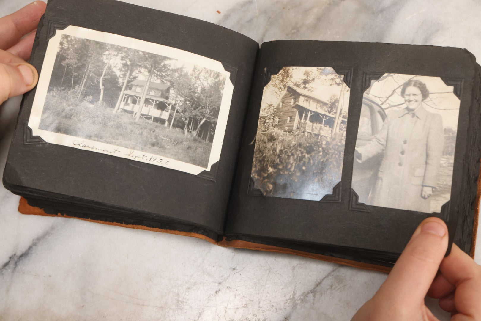 Lot 098 - Antique Snapshot Photograph Album With Leather Souvenir Cover From St. Petersburg, Florida, Containing 75+ Family Photos From New Hampshire And Vermont, Including World War One Soldier, Circa 1920s–1930s