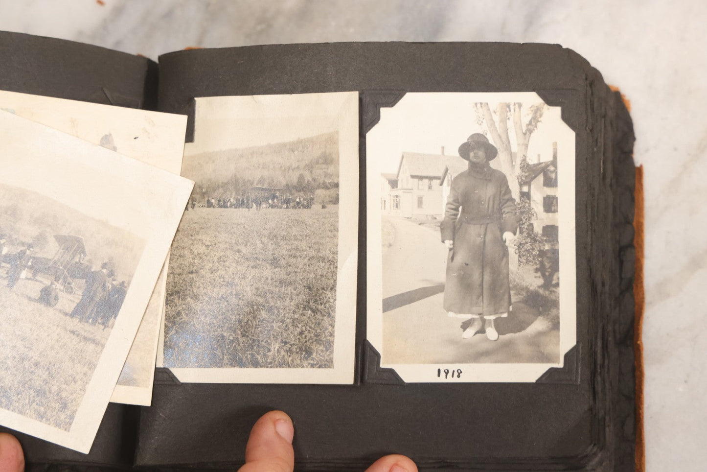 Lot 098 - Antique Snapshot Photograph Album With Leather Souvenir Cover From St. Petersburg, Florida, Containing 75+ Family Photos From New Hampshire And Vermont, Including World War One Soldier, Circa 1920s–1930s
