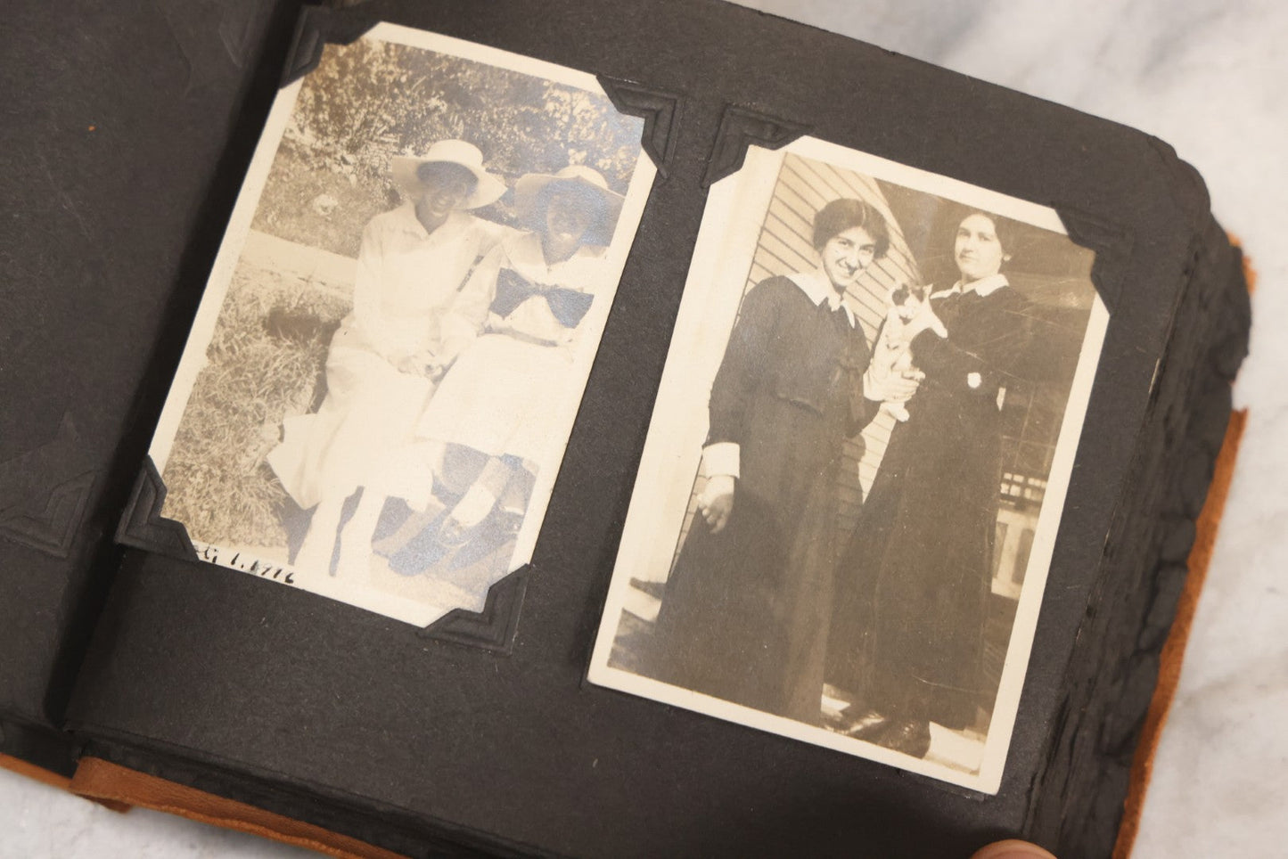 Lot 098 - Antique Snapshot Photograph Album With Leather Souvenir Cover From St. Petersburg, Florida, Containing 75+ Family Photos From New Hampshire And Vermont, Including World War One Soldier, Circa 1920s–1930s