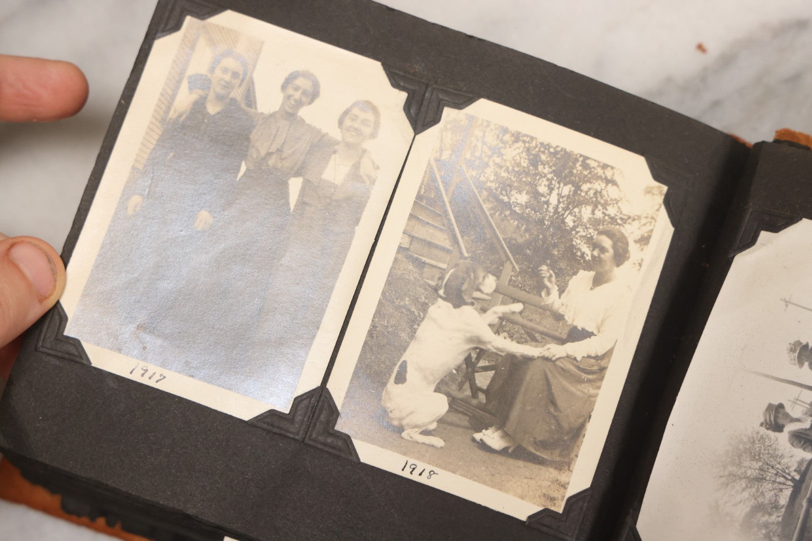 Lot 098 - Antique Snapshot Photograph Album With Leather Souvenir Cover From St. Petersburg, Florida, Containing 75+ Family Photos From New Hampshire And Vermont, Including World War One Soldier, Circa 1920s–1930s
