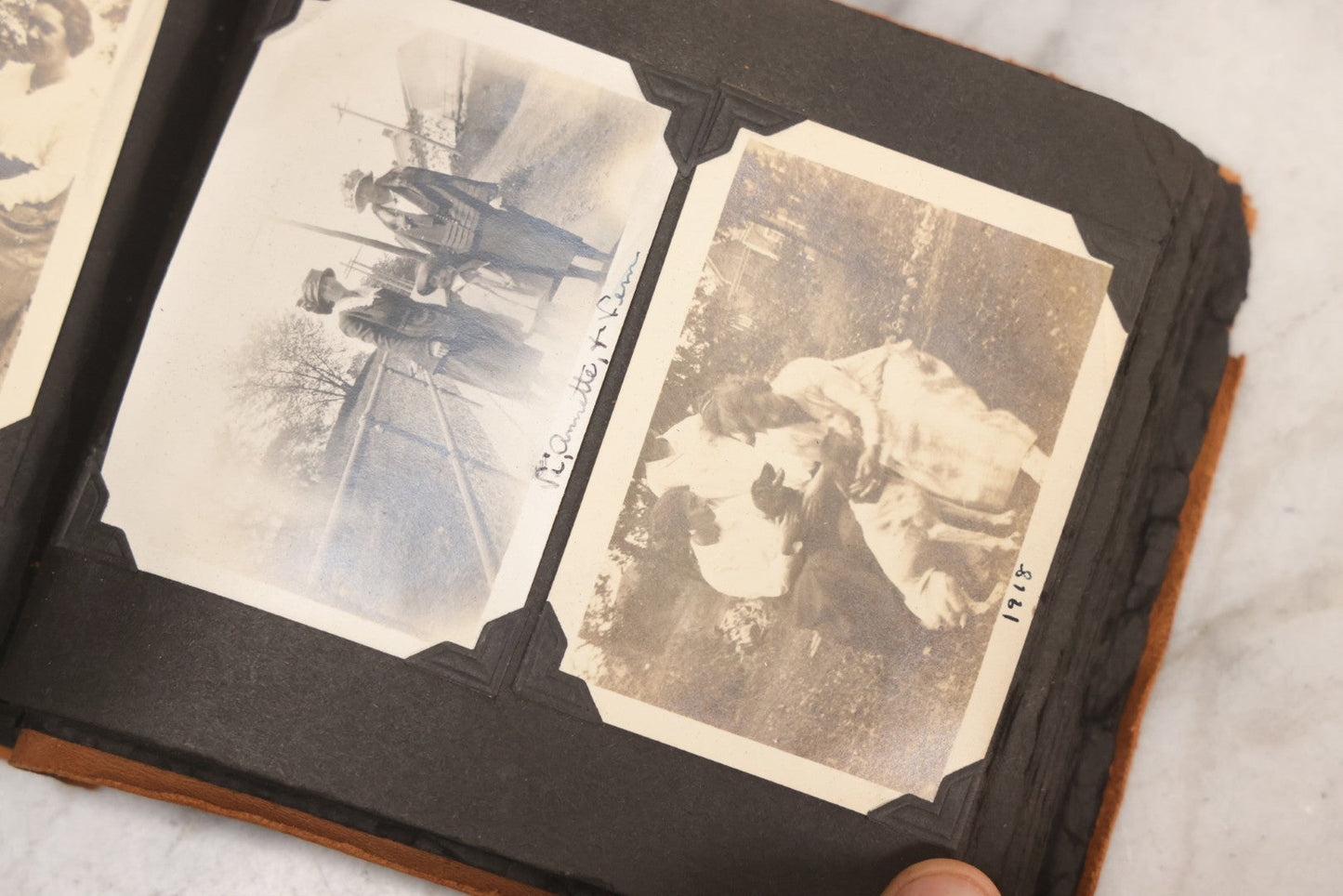 Lot 098 - Antique Snapshot Photograph Album With Leather Souvenir Cover From St. Petersburg, Florida, Containing 75+ Family Photos From New Hampshire And Vermont, Including World War One Soldier, Circa 1920s–1930s