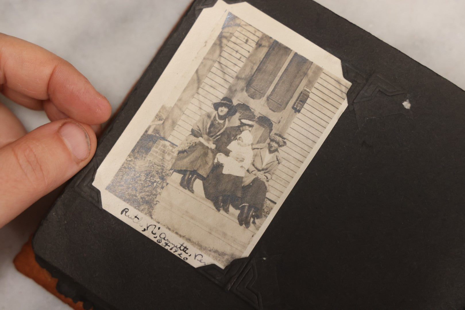 Lot 098 - Antique Snapshot Photograph Album With Leather Souvenir Cover From St. Petersburg, Florida, Containing 75+ Family Photos From New Hampshire And Vermont, Including World War One Soldier, Circa 1920s–1930s