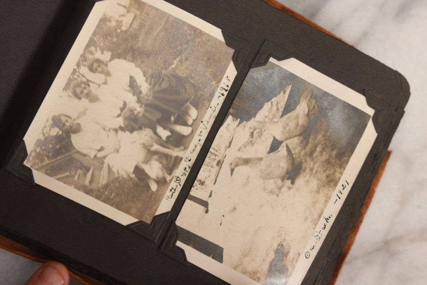 Lot 098 - Antique Snapshot Photograph Album With Leather Souvenir Cover From St. Petersburg, Florida, Containing 75+ Family Photos From New Hampshire And Vermont, Including World War One Soldier, Circa 1920s–1930s