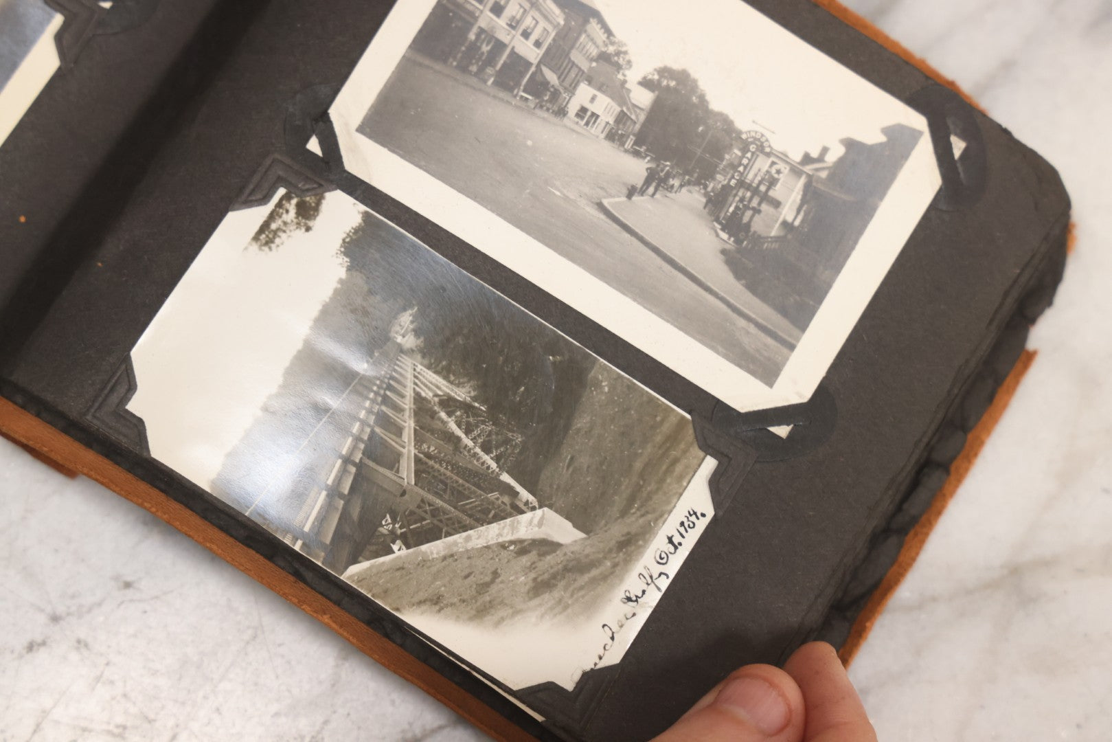 Lot 098 - Antique Snapshot Photograph Album With Leather Souvenir Cover From St. Petersburg, Florida, Containing 75+ Family Photos From New Hampshire And Vermont, Including World War One Soldier, Circa 1920s–1930s