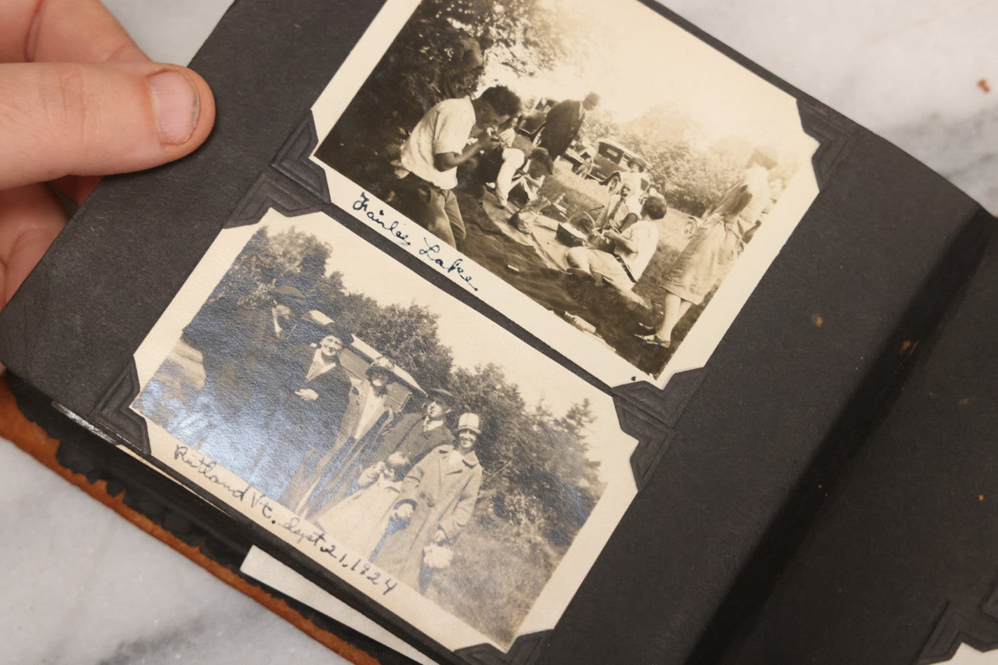 Lot 098 - Antique Snapshot Photograph Album With Leather Souvenir Cover From St. Petersburg, Florida, Containing 75+ Family Photos From New Hampshire And Vermont, Including World War One Soldier, Circa 1920s–1930s