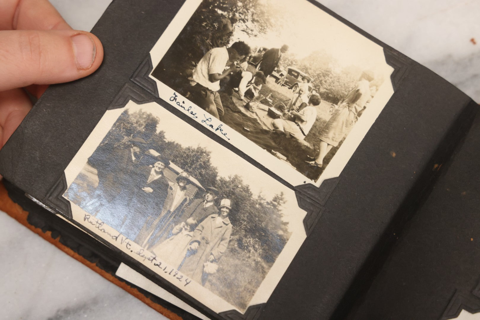 Lot 098 - Antique Snapshot Photograph Album With Leather Souvenir Cover From St. Petersburg, Florida, Containing 75+ Family Photos From New Hampshire And Vermont, Including World War One Soldier, Circa 1920s–1930s