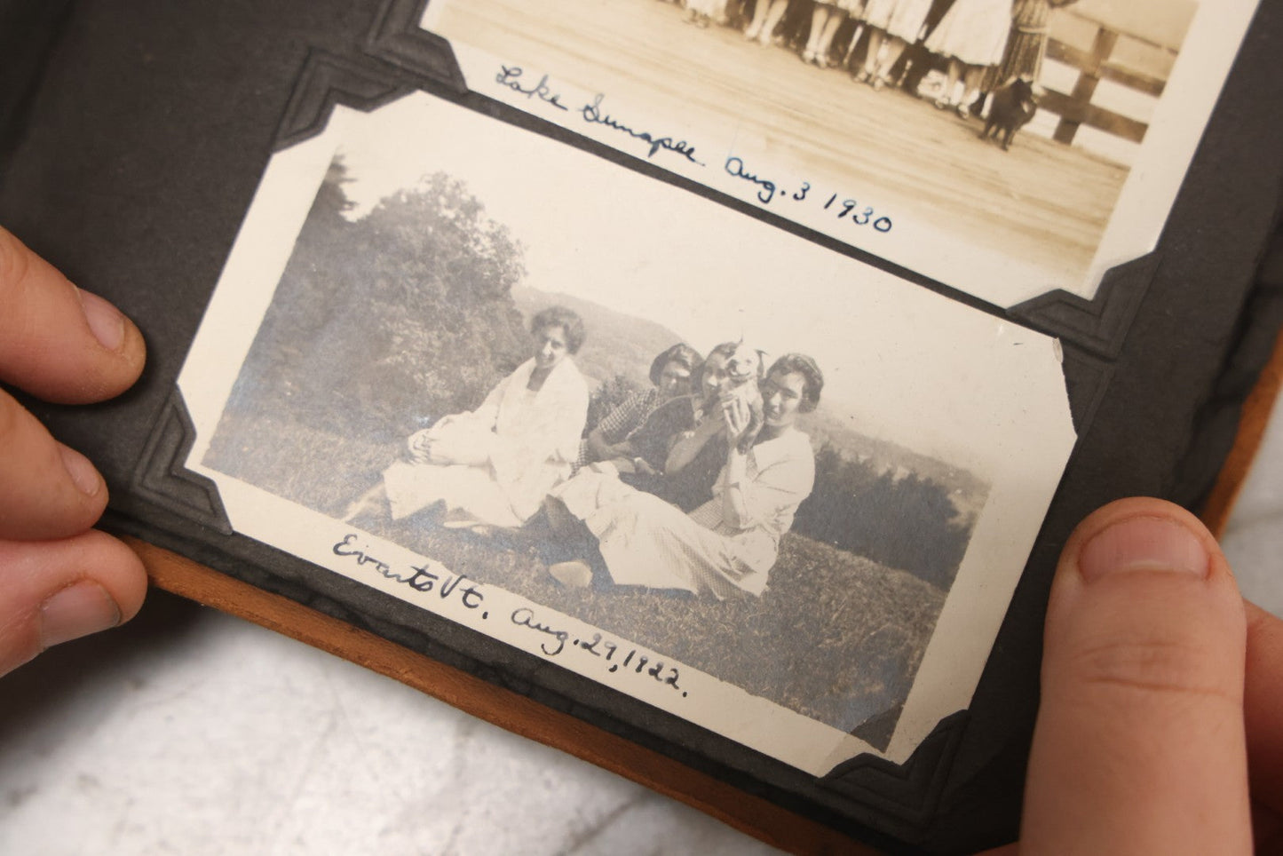 Lot 098 - Antique Snapshot Photograph Album With Leather Souvenir Cover From St. Petersburg, Florida, Containing 75+ Family Photos From New Hampshire And Vermont, Including World War One Soldier, Circa 1920s–1930s