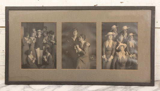 Lot 102 - Vintage Triptych Photographs Of Cross-Dressing Performer In Suit And Sailor Attire With Female Companions, Circa 1920s Framed With Custom Triple Mat, 22-7/8" x 12-1/8"