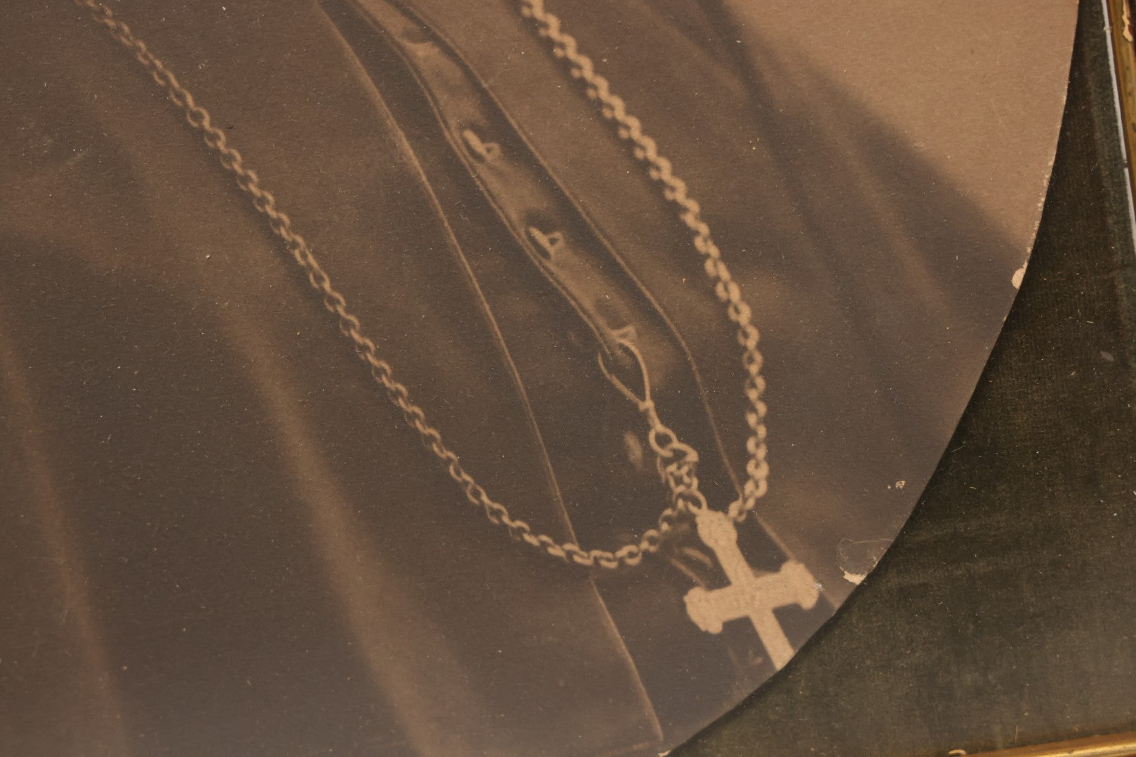 Lot 103 - Antique Oval Black And White Photograph Of Priest In Vestments With Pectoral Crucifix, Circa 1920s In Gilded Moulded Gesso Frame, 13" x 15-3/8"