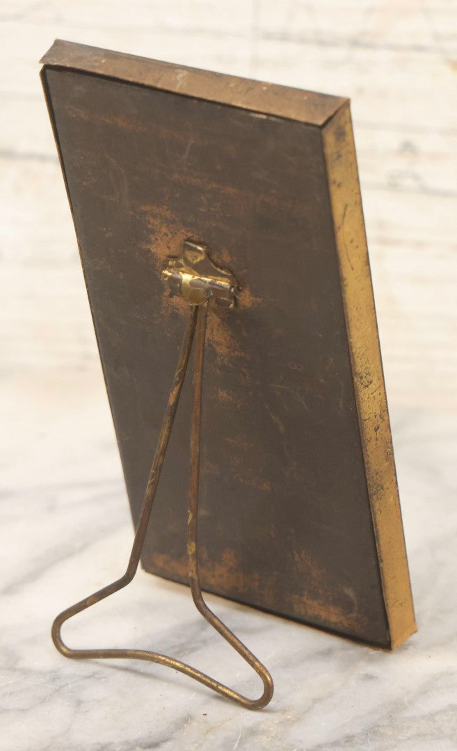 Lot 106 - Antique Framed Photograph Of Woman In Early Automobile With Spare Tire Visible, In Gold Painted Metal Pointed Arch Frame, 2-1/2" x 5"