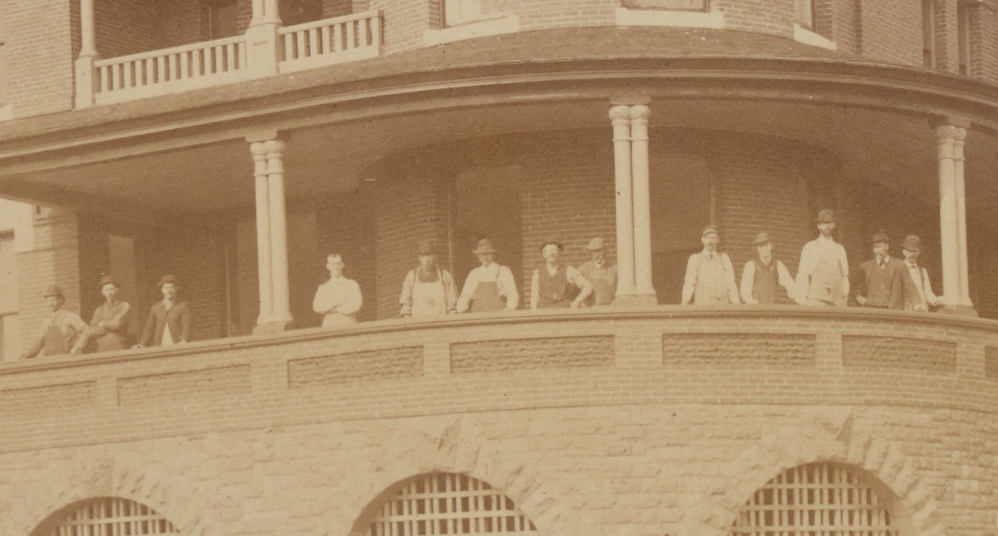 Lot 107 - Antique Boarded Occupational Photograph Of Construction Workers Building The New Hampshire Veterans Home, Tilton, New Hampshire, Photographed By Sanderson, Circa 1890
