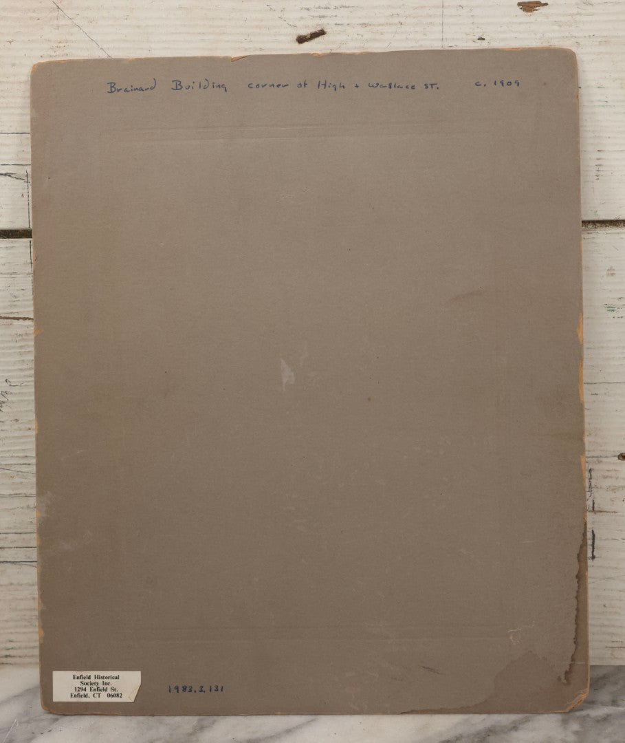 Lot 108 - Antique Boarded Occupational Photograph Of Brick Workers Atop Brainard Building, 65 High Street, Enfield, Connecticut, Under Construction, Circa 1909